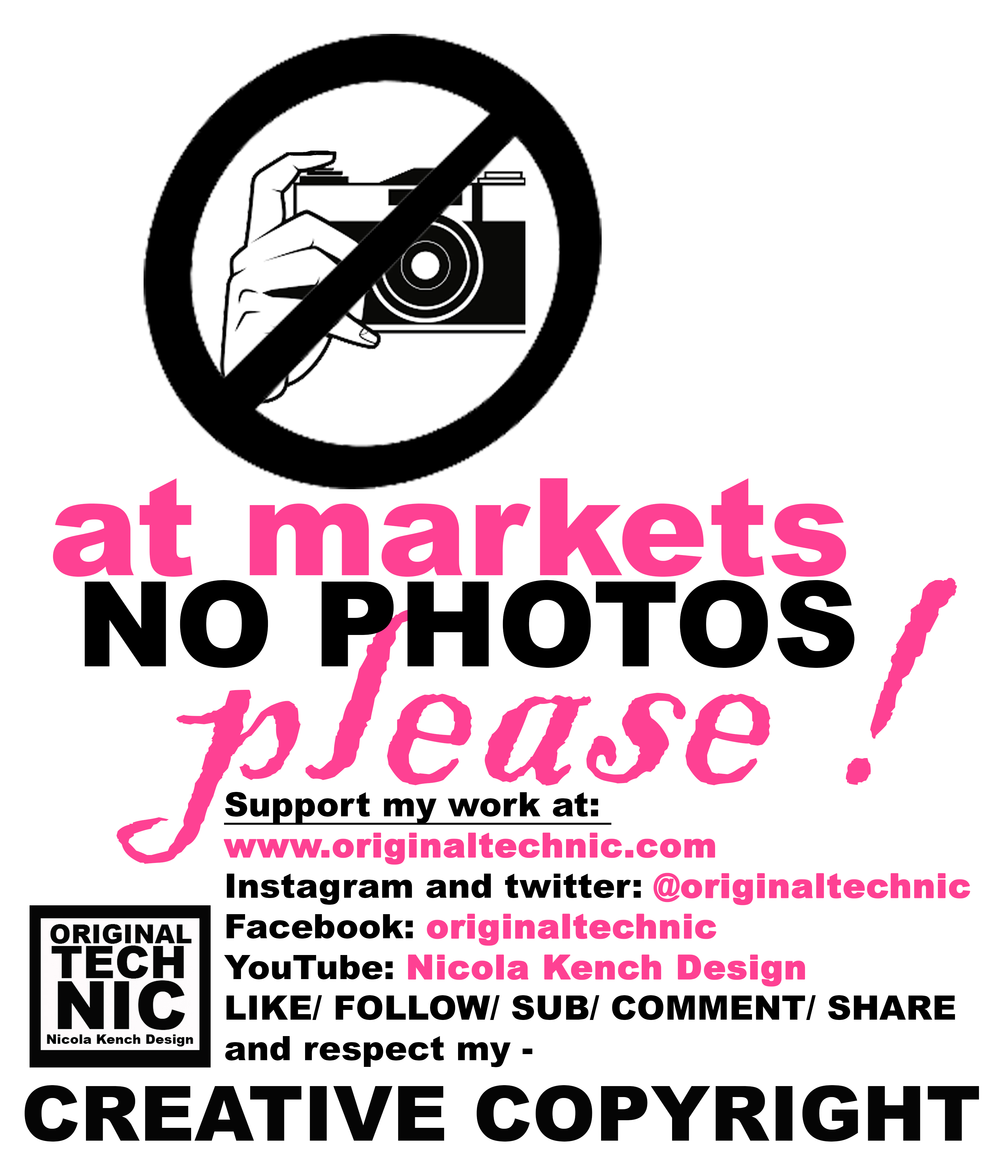 pink at markets +yt NO PHOTOS sign